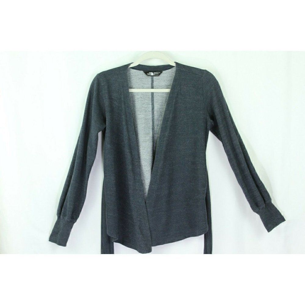 North Face Wrap Top with Tie Blue Womens Small Cotton Open Cardigan